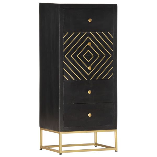 Cajonera de madera maciza de mango negro y dorado 45x30x105 cm Negro y dorado