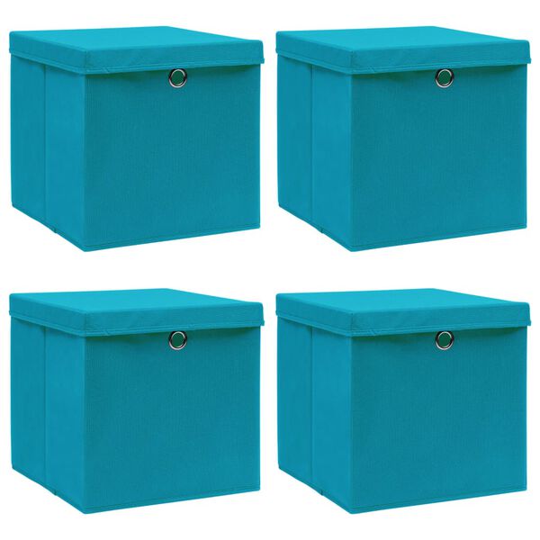 Caja de almacenaje con tapa 4 uds tela azul celeste 32x32x32 cm Azul bebé con tapas