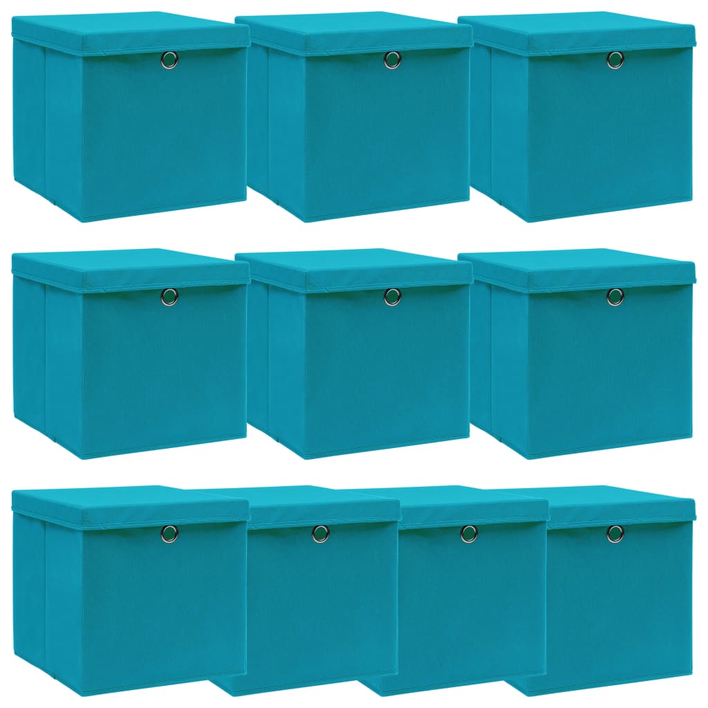 Caja de almacenaje con tapa 4 uds tela azul celeste 32x32x32 cm 288376