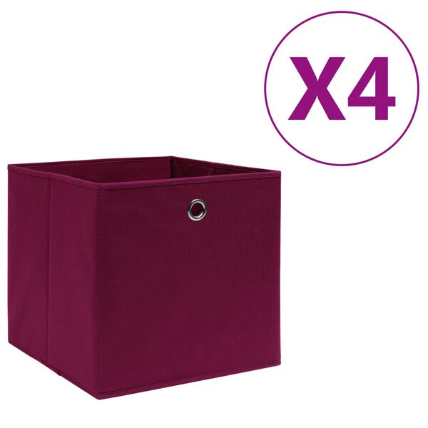 Caja de almacenaje 4 uds tela no tejida rojo oscuro 28x28x28 cm Rojo oscuro
