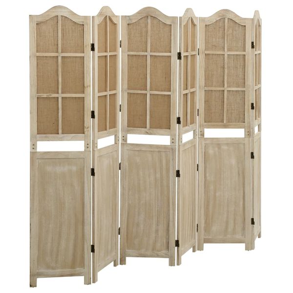 Biombo de 6 paneles tela marrón 214×165 cm 214 x 165 cm