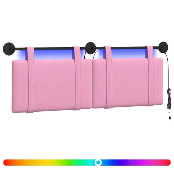 Cabecero colgante Con luz LED Rosa Tela Rosa 140 cm con luz LED