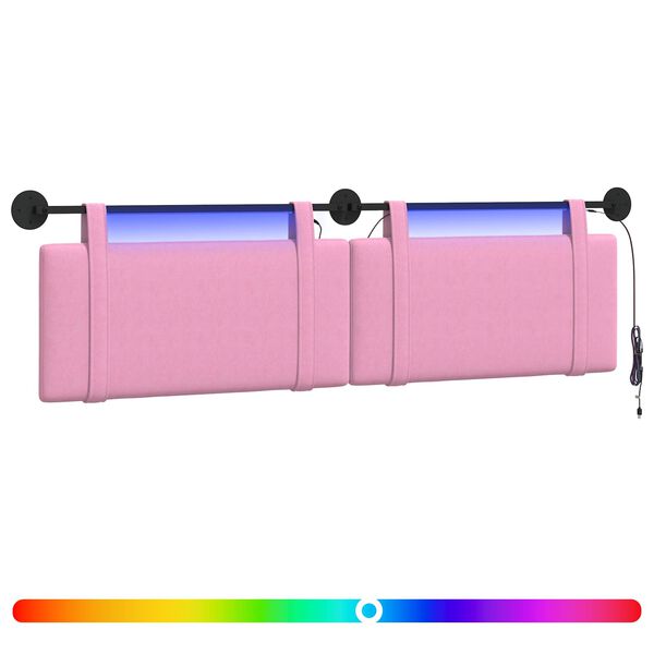 Cabecero colgante Con luz LED Rosa Tela Rosa 180 cm con luz LED