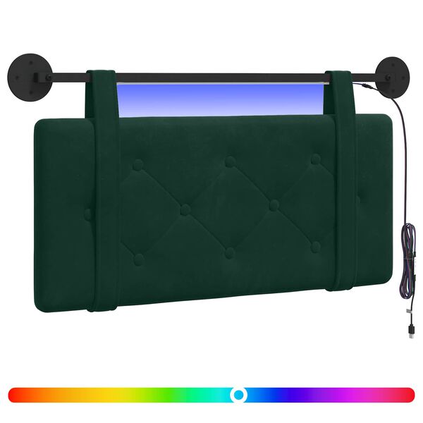 Cabecero colgante Con luz LED Verde oscuro Terciopelo Verde oscuro 80 cm con LED