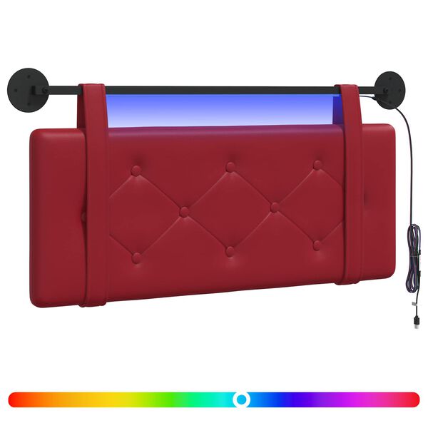 Cabecero colgante Con luz LED Rojo vino Cuero sintético Rojo vino tinto 100 cm con LED