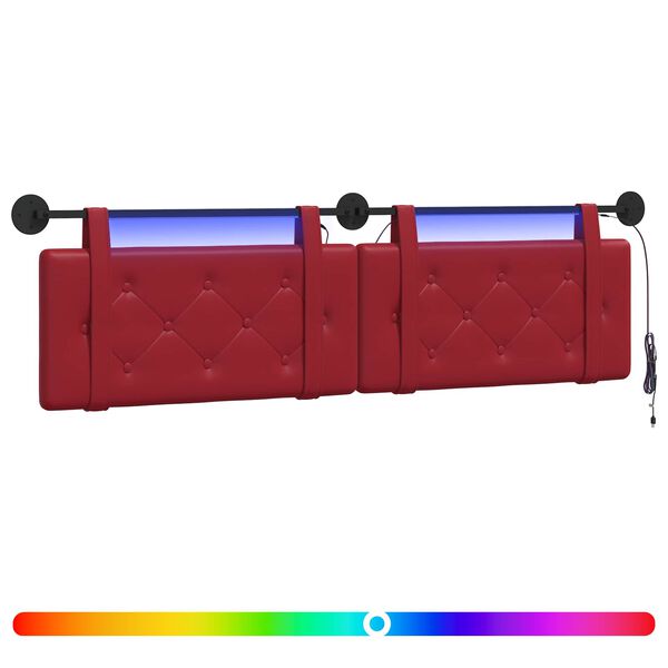 Cabecero colgante Con luz LED Rojo vino Cuero sintético Rojo vino tinto 180 cm con LED