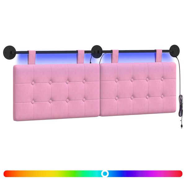 Cabecero colgante Con luz LED Rosa Tela Rosa 120 cm con LED