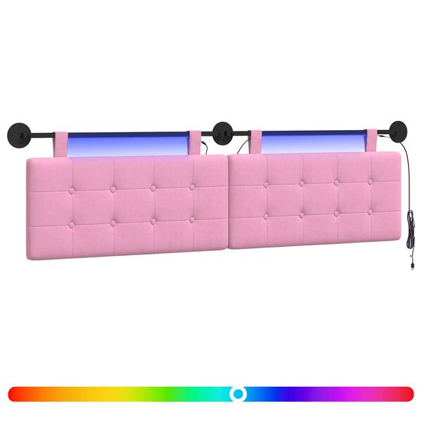 Cabecero colgante Con luz LED Rosa Tela Rosa 160 cm con LED