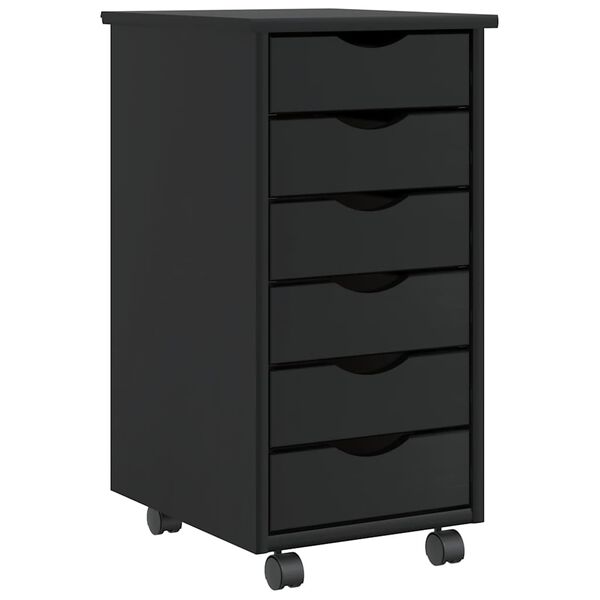 Cajonera con ruedas MOSS madera maciza de pino negro Negro 34 x 39 x 65,5 cm