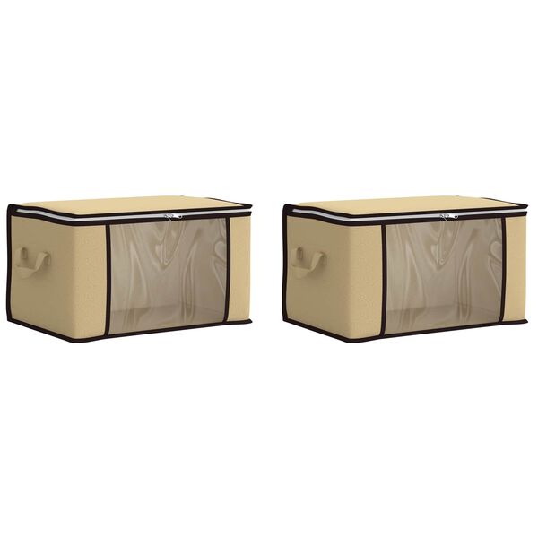 Caja de almacenamiento con ventana lateral transparente 2 pcs Crema 43 x 34 x 23 cm