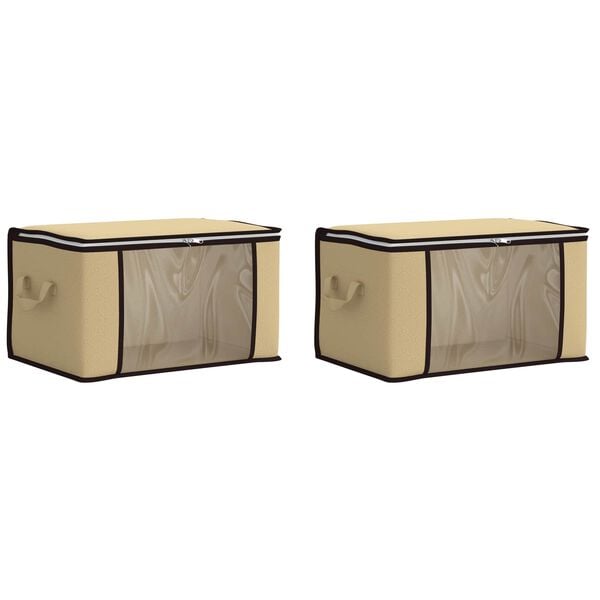 Caja de almacenamiento con ventana lateral transparente 2 pcs Crema 60 x 43 x 35 cm