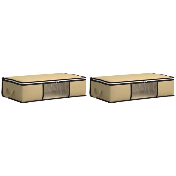 Caja de almacenamiento con ventana lateral transparente 2 pcs Crema 70 x 40 x 18 cm