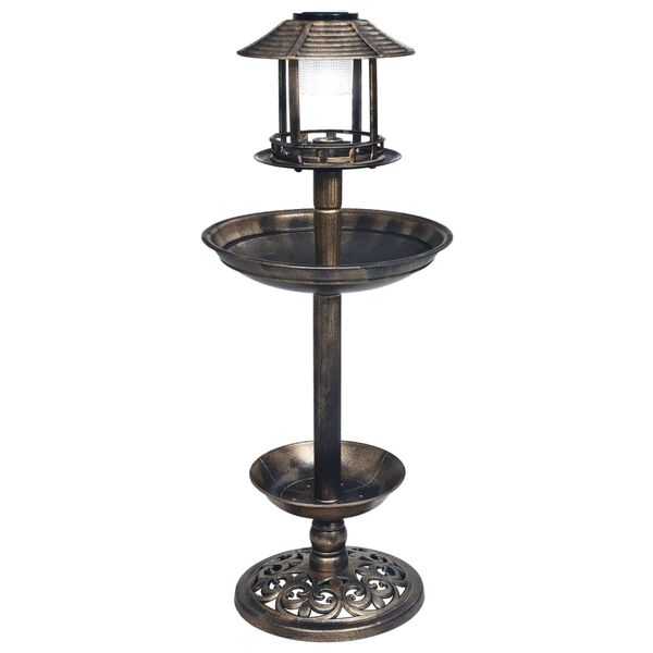 Bebedero decorativo para pájaros con luces LED solares plástico Bronce