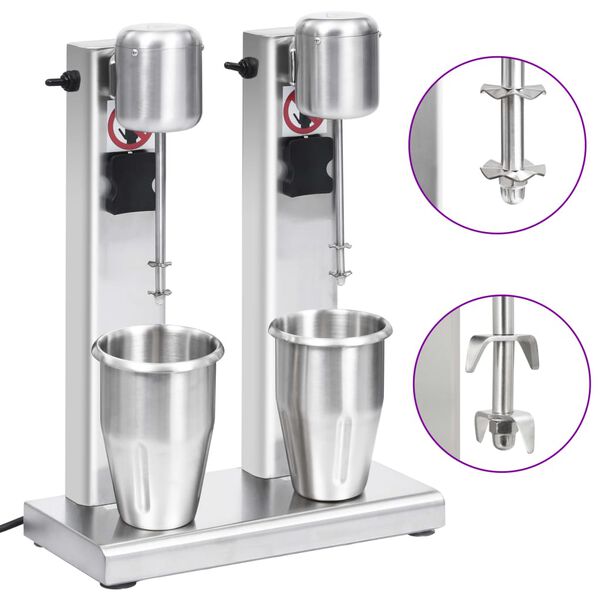 Batidora de batidos con doble vaso de acero inoxidable 2 L 2 L (2 shaker)