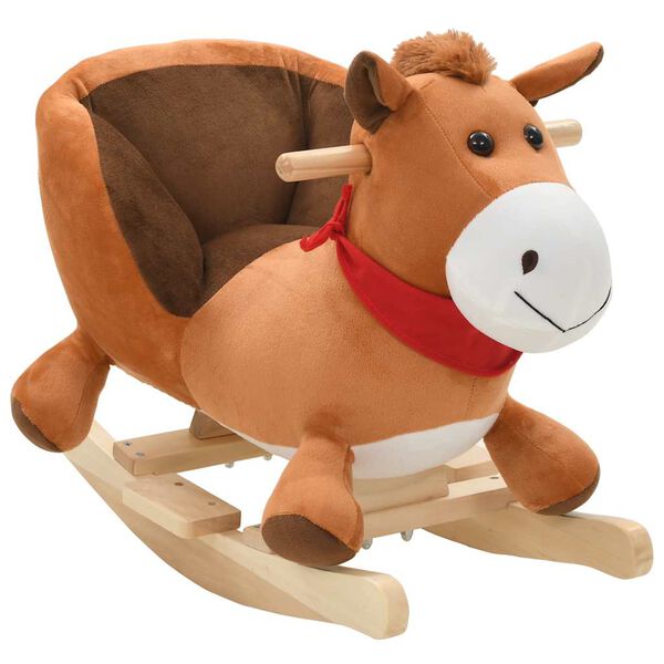 Caballo balancín de peluche con respaldo marrón 60x32x50 cm Caballo