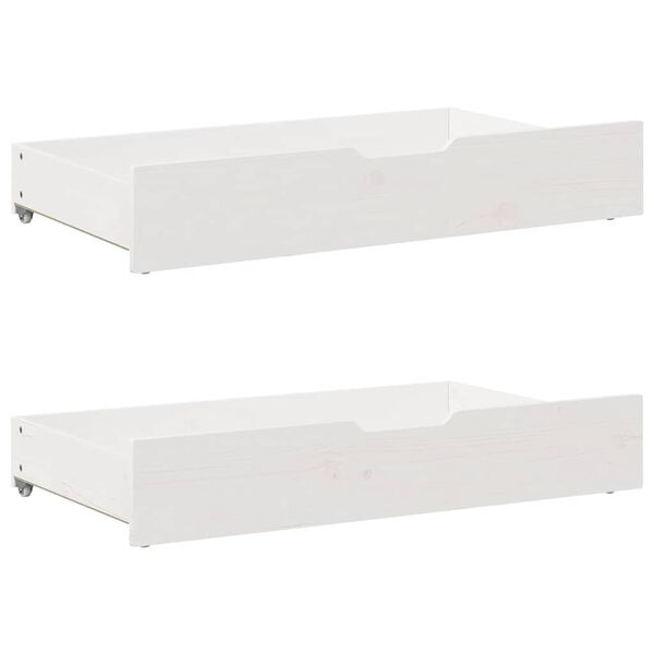 Cajones debajo cama con ruedas 2 uds madera maciza pino blanco Blanco 95 x 55 x 16 cm