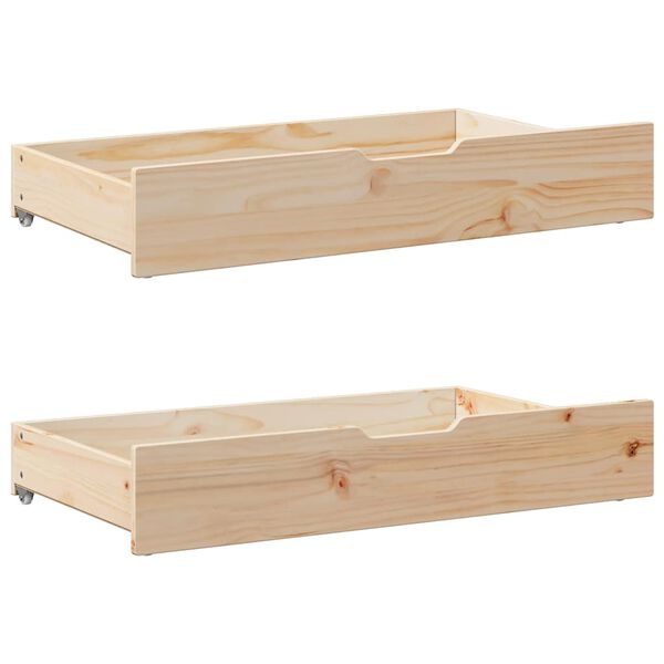 Cajones debajo de cama con ruedas 2 uds madera maciza de pino Natural 90 x 55 x 16 cm
