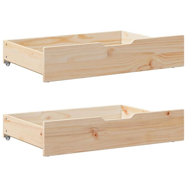 Cajones debajo de cama con ruedas 2 uds madera maciza de pino Natural 80 x 55 x 16 cm