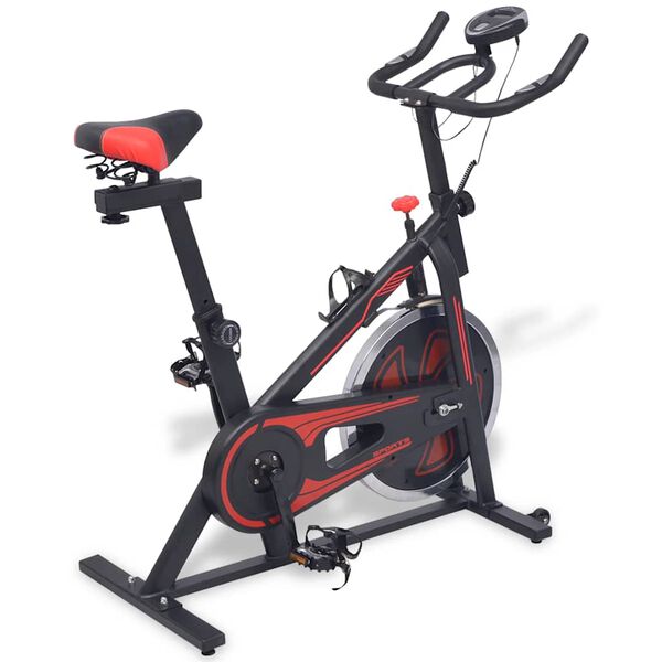 Bicicleta estática con sensores de pulso negra y roja Negro