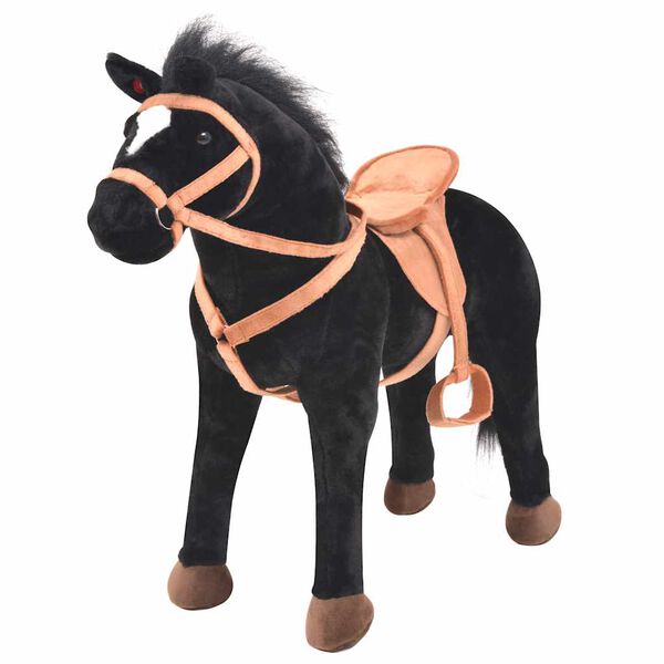 Caballo de juguete de pie de peluche negro caballo negro
