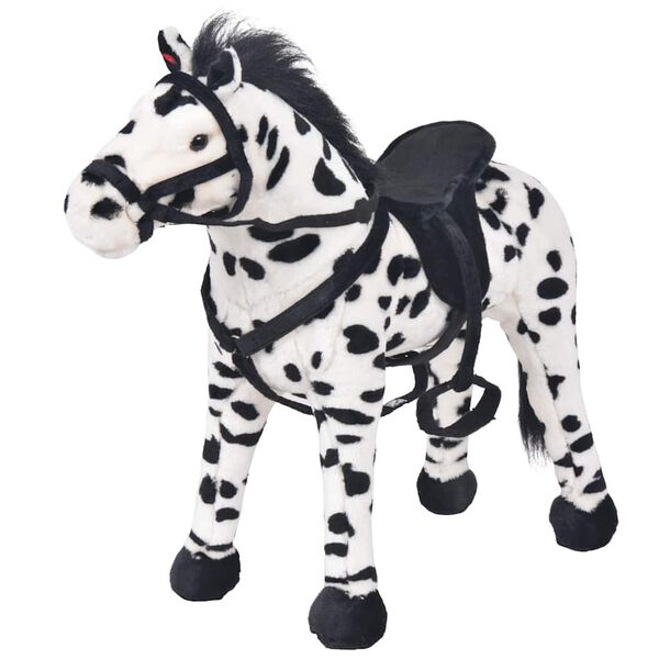 Caballo de peluche de pie negro y blanco XXL caballo blanco y negro