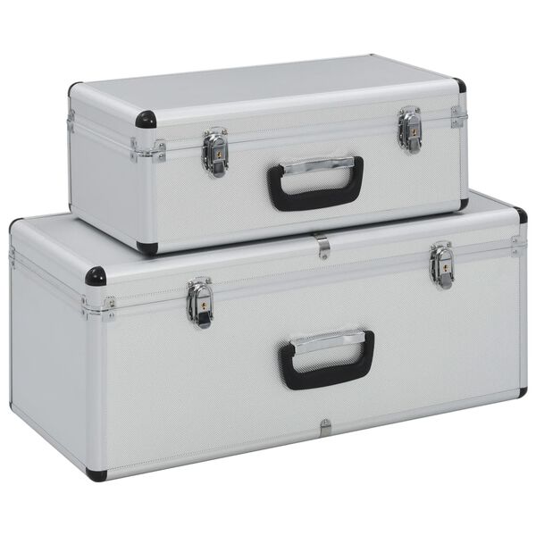 Cajas de almacenamiento 2 unidades aluminio plateado Plateado