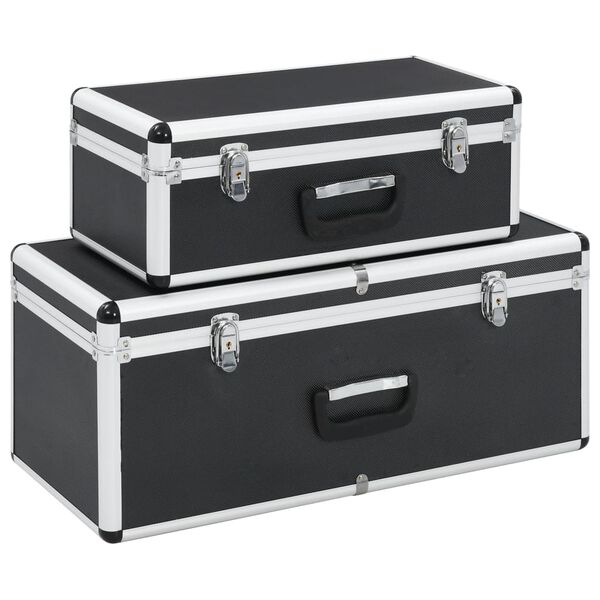 Cajas de almacenamiento 2 unidades aluminio negro Negro