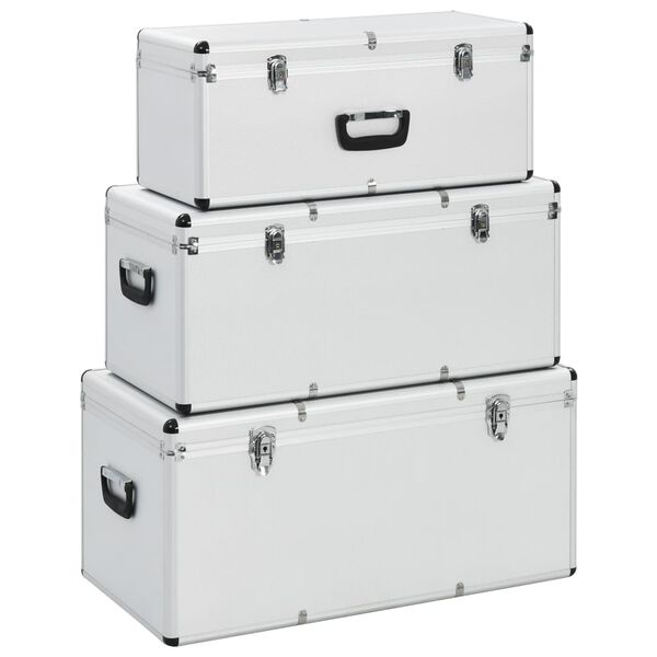 Cajas de almacenamiento 3 unidades aluminio plateado Plateado