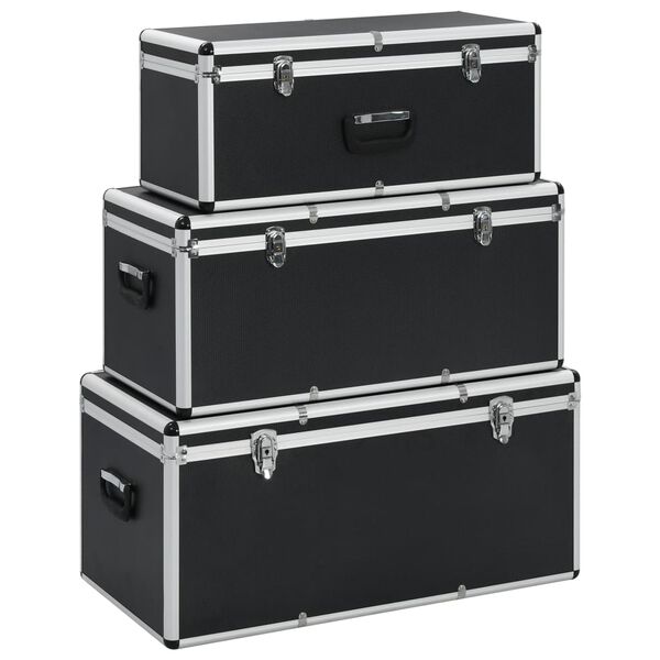 Cajas de almacenamiento 3 unidades aluminio negro Negro