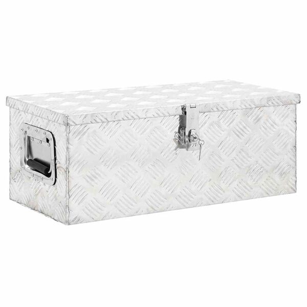 Caja de almacenaje de aluminio plateado 70x31x27 cm Plateado 70 x 31 x 27 cm