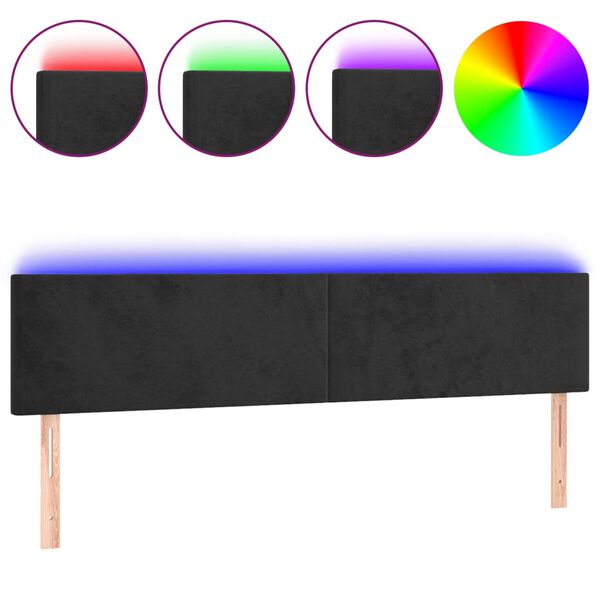 Cabecero con LED de terciopelo negro 200x5x78/88 cm Negro 200 x 5 x 78/88 cm