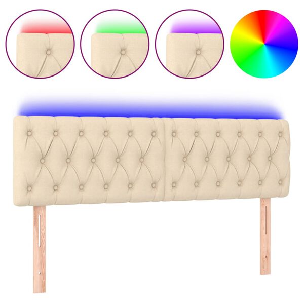 Cabecero con LED de tela color crema 160x7x78/88 cm Crema 160 x 7 x 78/88 cm