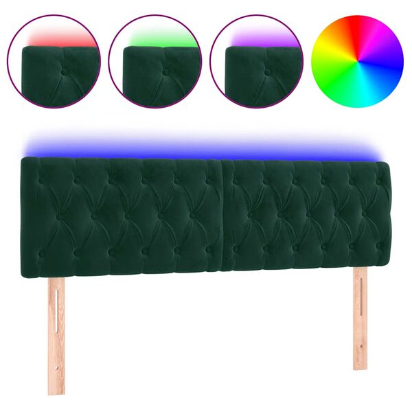 Cabecero con LED de terciopelo verde oscuro 144x7x78/88 cm Verde oscuro 144 x 7 x 78/88 cm