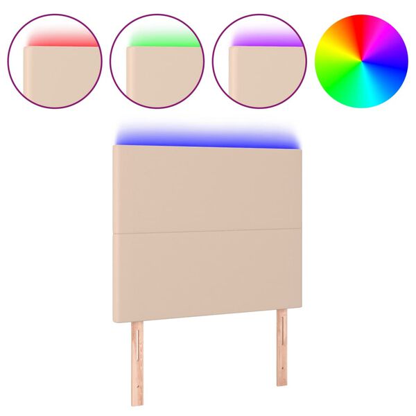 Cabecero luces LED cuero sintético capuchino 100x5x118/128cm Capuchino 100 x 5 x 118/128 cm