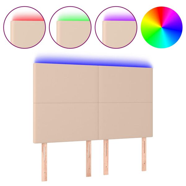 Cabecero luces LED cuero sintético capuchino 144x5x118/128cm Capuchino 144 x 5 x 118/128 cm