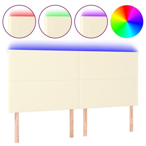 Cabecero con luces LED cuero sintético crema 160x5x118/128 cm Crema 160 x 5 x 118/128 cm