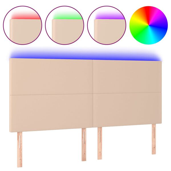 Cabecero luces LED cuero sintético capuchino 180x5x118/128 cm Capuchino 180 x 5 x 118/128 cm