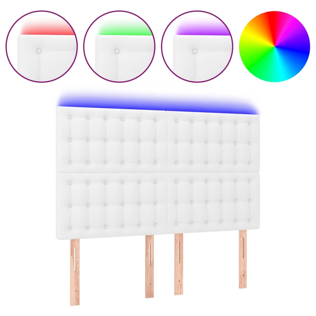 Cabecero con luces LED cuero sintético blanco 144x5x118/128 cm 3122515