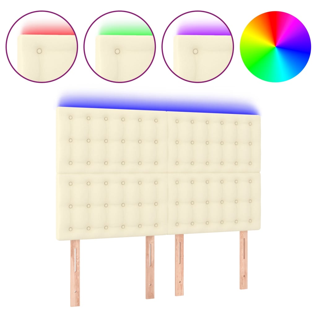 Cabecero con luces LED cuero sintético crema 144x5x118/128 cm 3122516