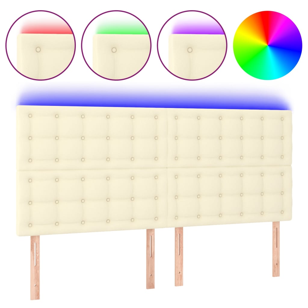 Cabecero con luces LED cuero sintético crema 160x5x118/128 cm 3122522