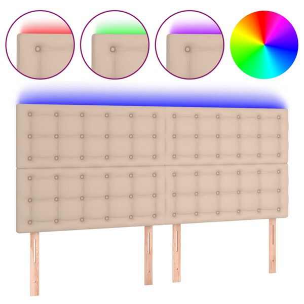 Cabecero luces LED cuero sintético capuchino 160x5x118/128cm Capuchino 160 x 5 x 118/128 cm