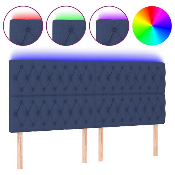 Cabecero con luces LED tela azul 200x7x118/128 cm Azul 200 x 7 x 118/128 cm