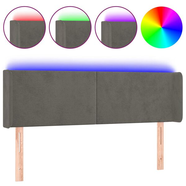 Cabecero con LED de terciopelo gris oscuro 147x16x78/88 cm Gris oscuro 147 x 16 x 78/88 cm
