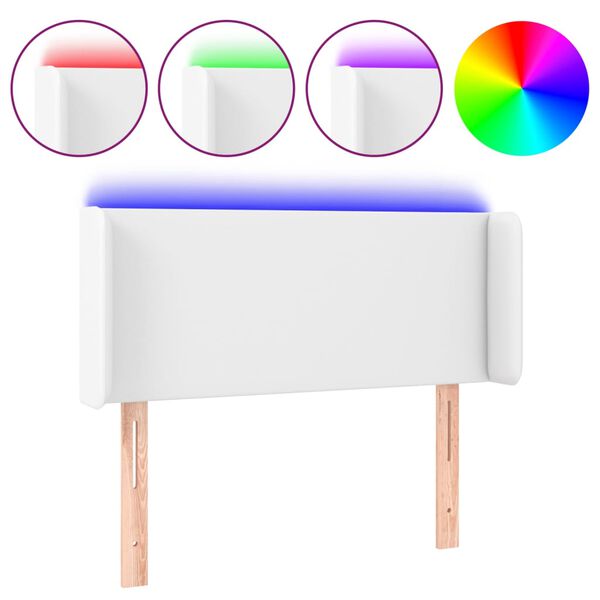 Cabecero con LED cuero sintético blanco 93x16x78/88 cm Blanco 93 x 16 x 78/88 cm