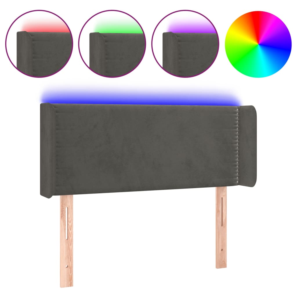 Cabecero con LED de terciopelo gris oscuro 93x16x78/88 cm 3123133