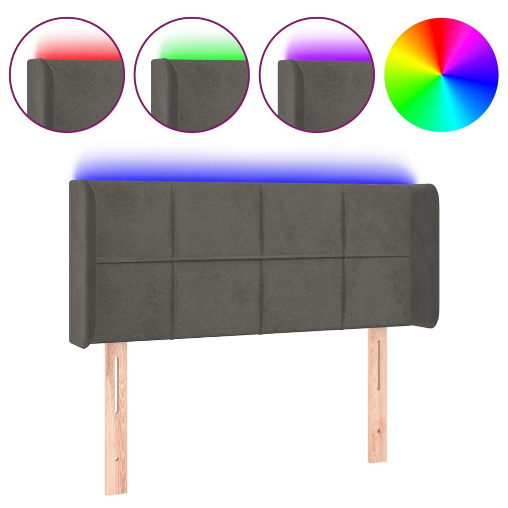 Cabecero con LED de terciopelo gris oscuro 93x16x78/88 cm 3123273
