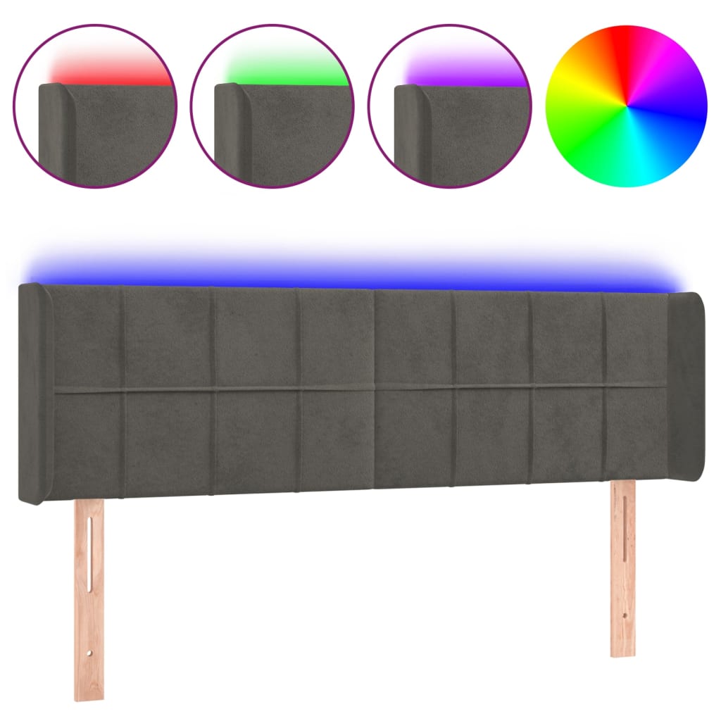 Cabecero con LED de terciopelo gris oscuro 147x16x78/88 cm 3123285