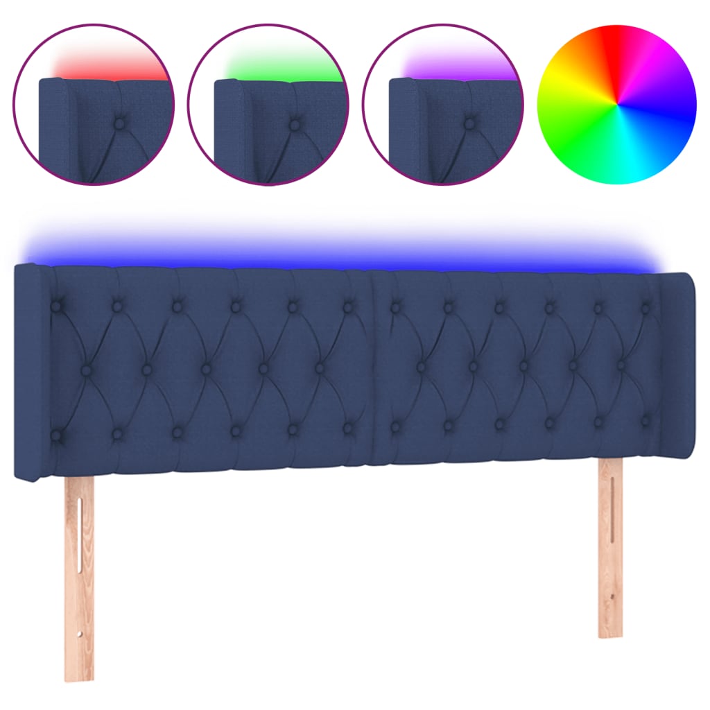 Cabecero con LED de tela azul 163x16x78/88 cm 3123584