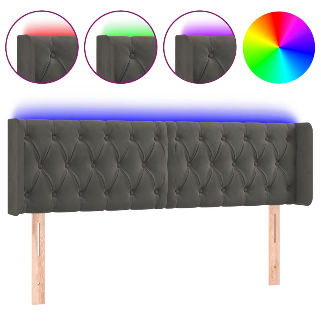 Cabecero con LED de terciopelo gris oscuro 147x16x78/88 cm 3123621