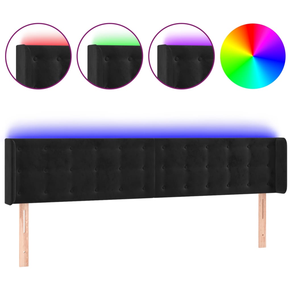 Cabecero con LED de terciopelo negro 183x16x78/88 cm 3123732